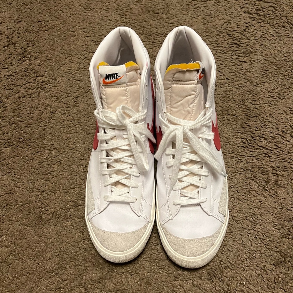 Red and White Nike High Blazers